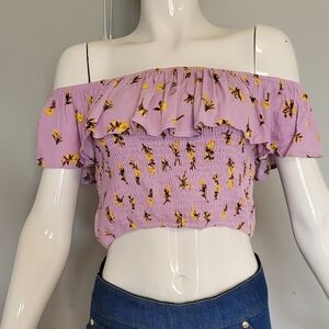 Francesca's Floral OTS Crop Top, BNWT, Size L